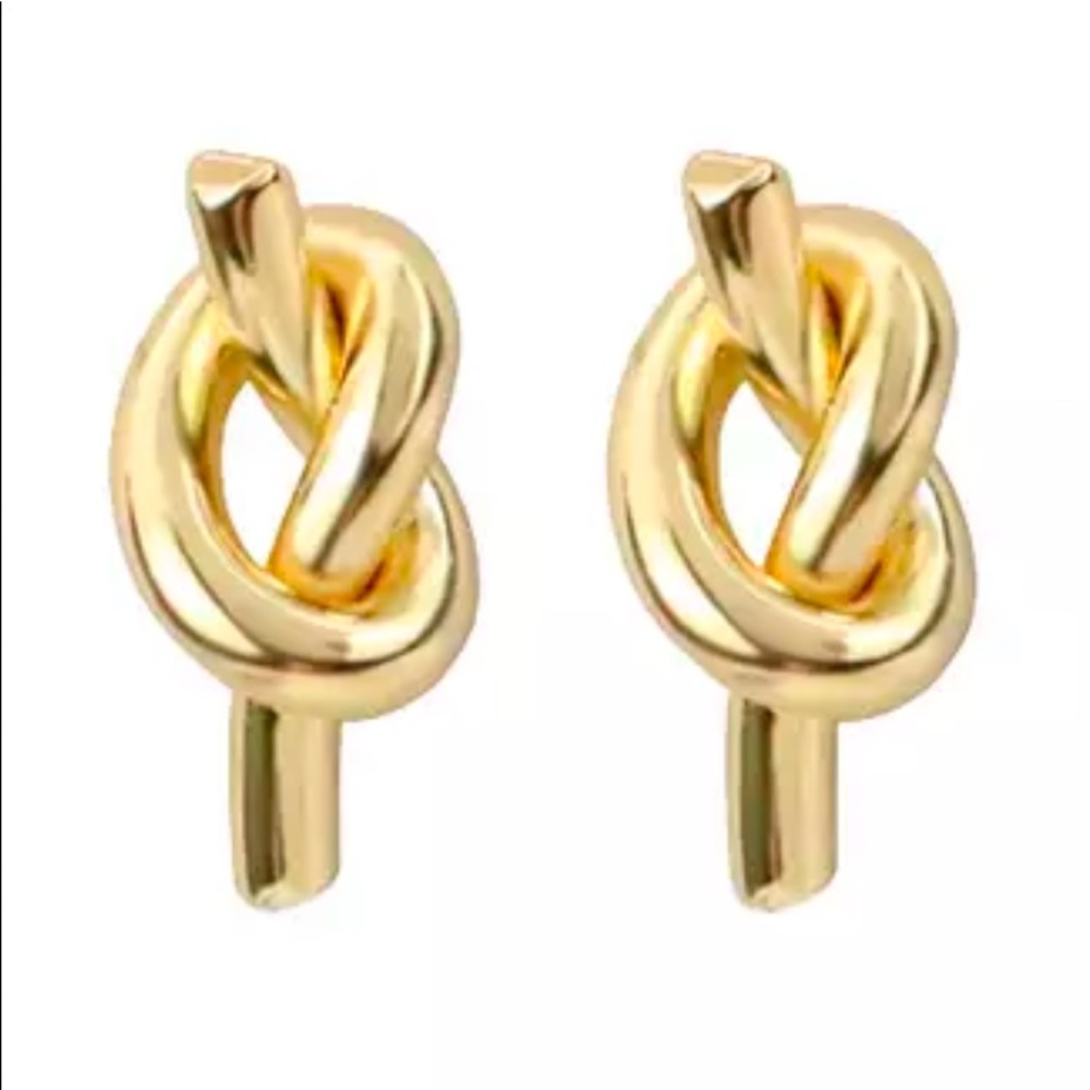 Women Unisex Pierced Earrings Small Stud Knots Stainless Steel Gold Tone NWOT